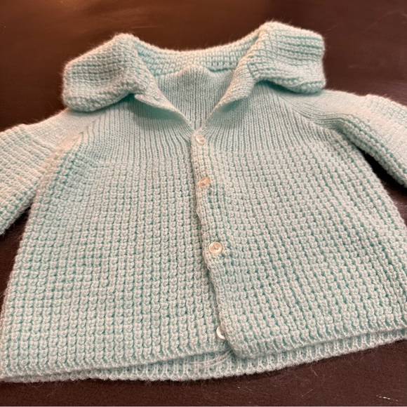 Vintage Knit Baby Sweater, Handmade, Size Newborn, Pastel, Easter - Picture 2 of 4